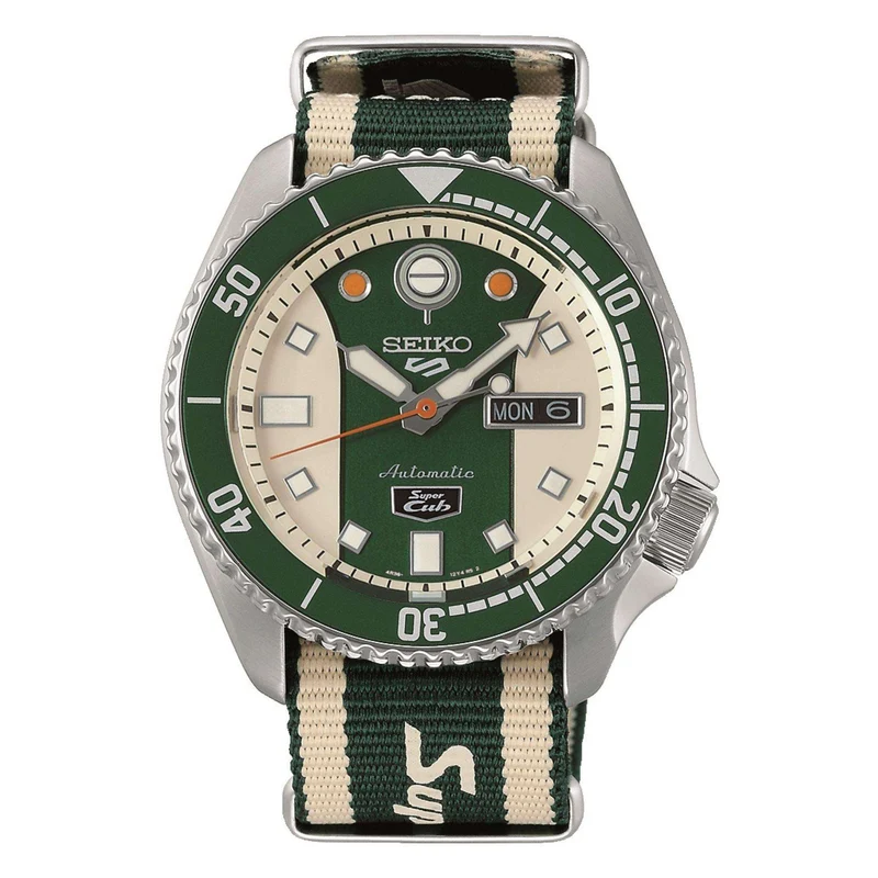 Seiko 5 Sports Honda Super Cub Automatic Multicoloured Dial Fabric NATO Strap Men's Watch SRPJ49K1