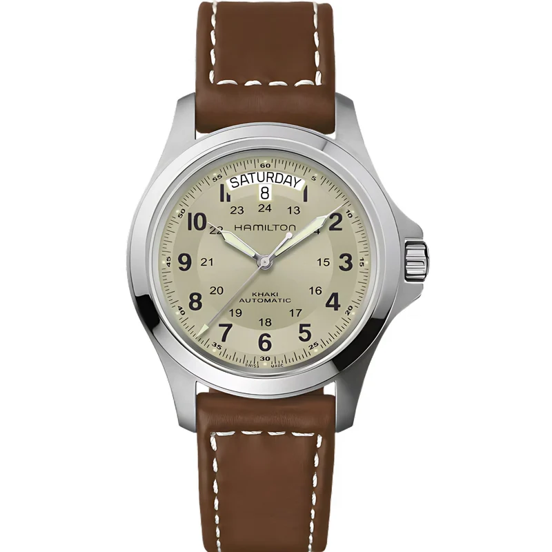 Hamilton Khaki Field 40mm Pioneer King Beige Dial Leather Mens Automatic Watch H64455523