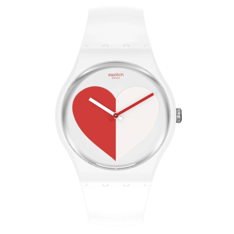 Swatch New Gent Half <3 Red Quartz White Dial White Silicone Strap Watch SO29Z113
