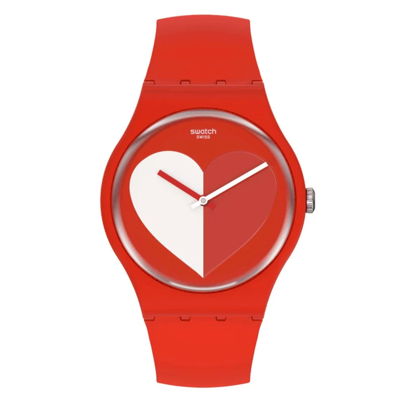 Swatch New Gent Half <3 White Quartz Red Dial Red Silicone Strap Watch SO29Z112