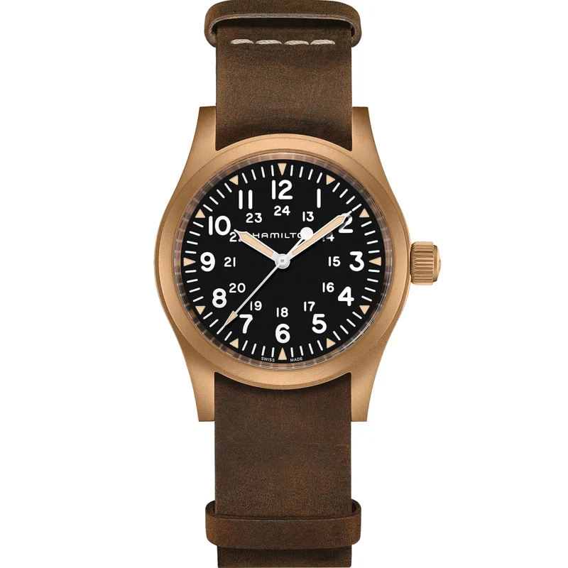 Hamilton Khaki Field 38mm Bronze Black Dial Leather Mens Hand-Wound Watch H69459530