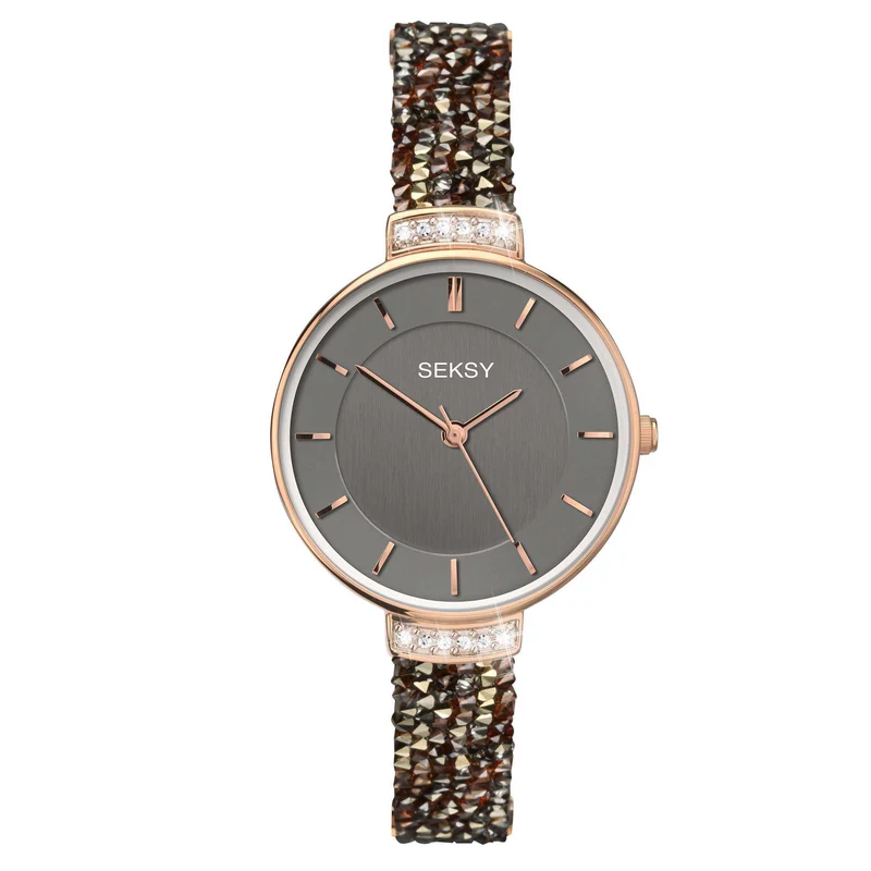 Seksy Classic Quartz Grey Dial Leather Strap Ladies Watch 2579