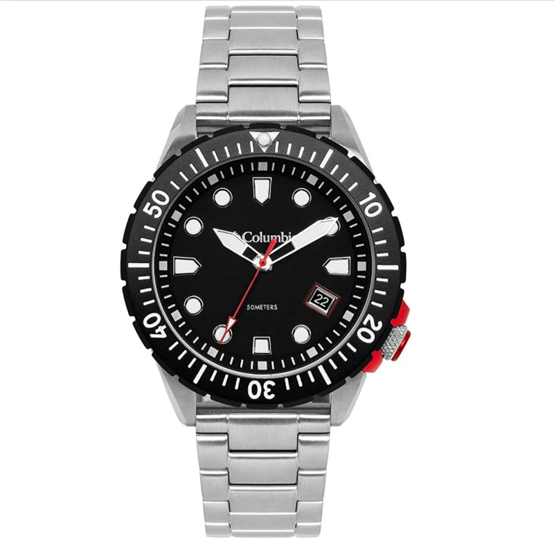 Columbia Pacific Outlander Diving Quartz Black Dial Steel Strap Men's Watch CSC04-007