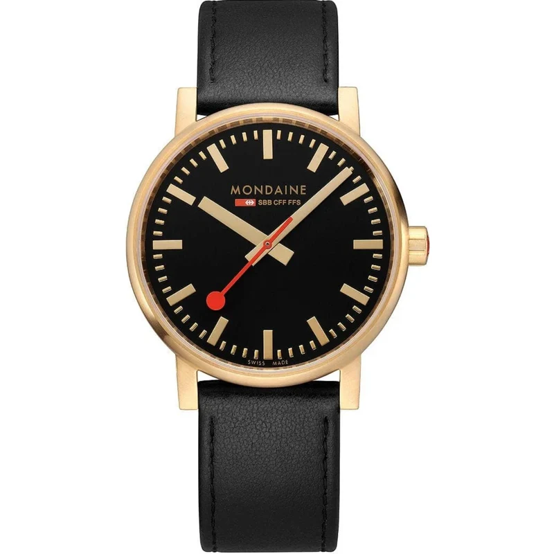 Mondaine Evo2 Quartz Black Dial Leather Strap Watch MSE.40122.LB
