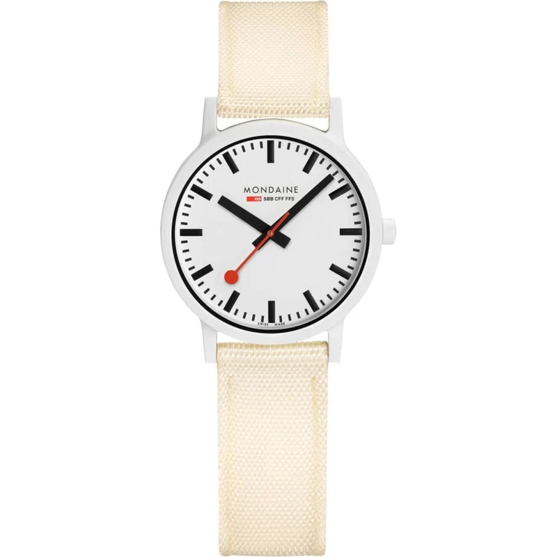 Mondaine Essence Quartz White Dial Cream Textile Strap Watch MS1.32111.LT