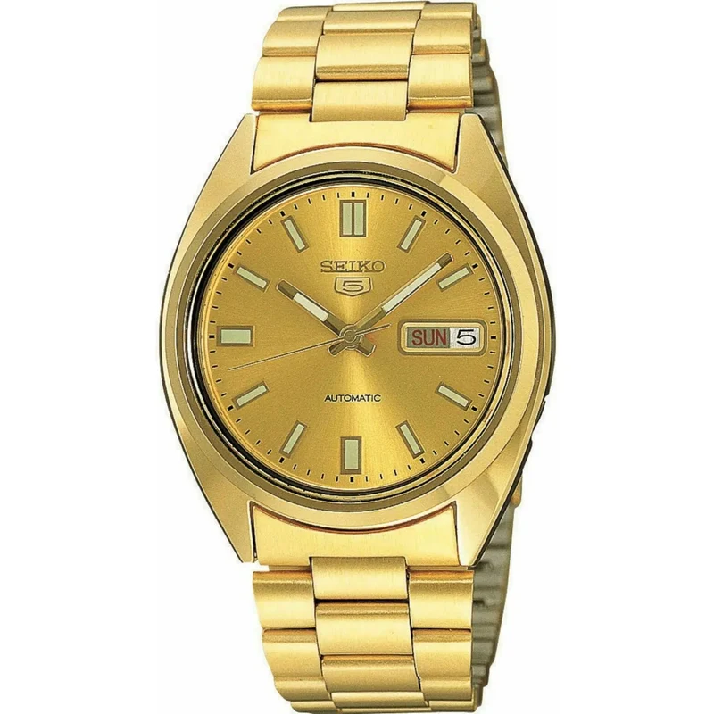 Seiko 5 Classic 37mm Gold Dial Steel Mens Automatic Watch SNXS80K1
