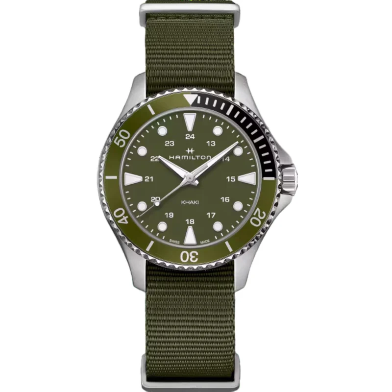 Hamilton Khaki Navy 37mm Green Dial Steel NATO Quartz Watch H82241961