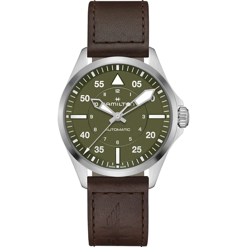 Hamilton Khaki Aviation 39mm Green Dial Leather Mens Automatic Watch H76305560