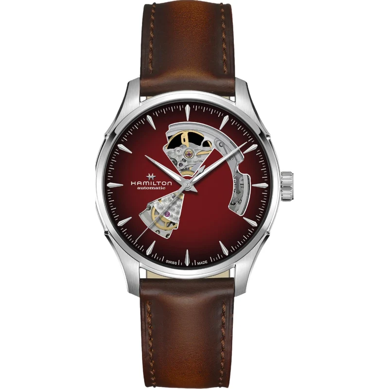 Hamilton Jazzmaster 40mm Open Heart Burgundy Dial Leather Mens Automatic Watch H32675570