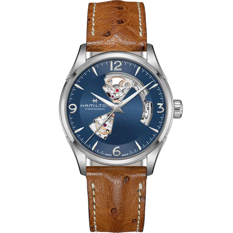 Hamilton Jazzmaster 42mm Open Heart Blue Dial Leather Mens Automatic Watch H32705041