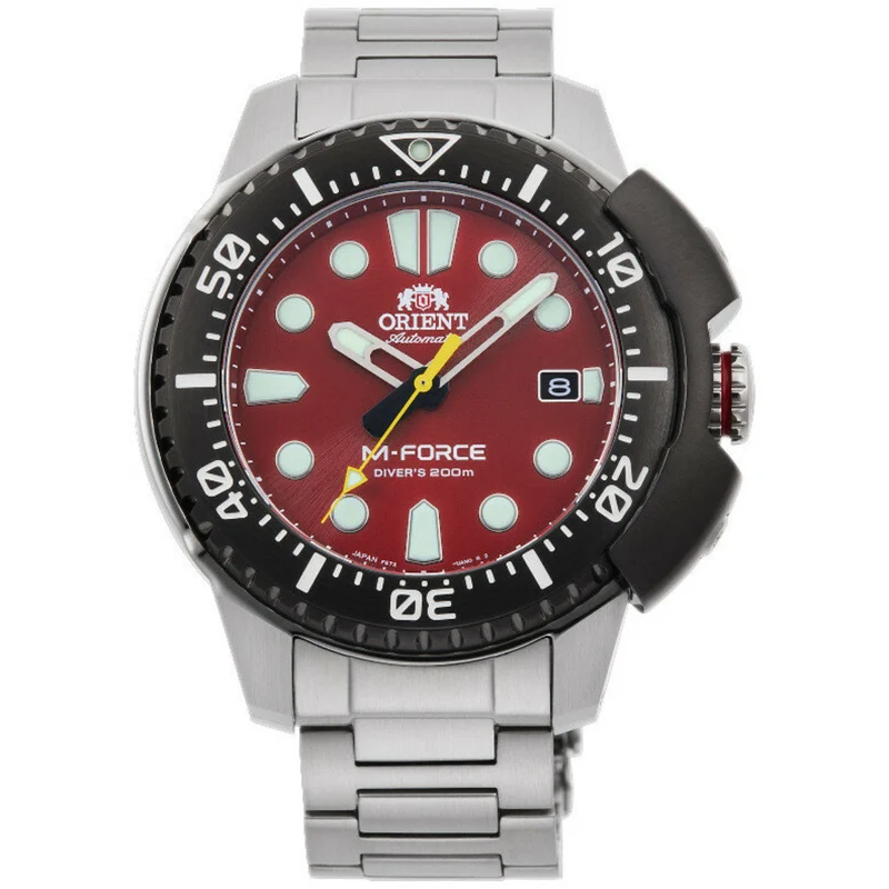 Orient M-Force 45mm Red Dial Steel Mens Automatic Watch RA-AC0L02R30B