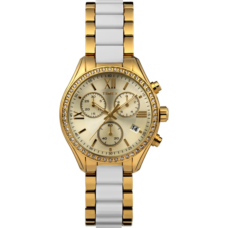 Timex Classic 38mm Cronograph Gold Dial Steel Ladies Quartz Watch TW2V74900