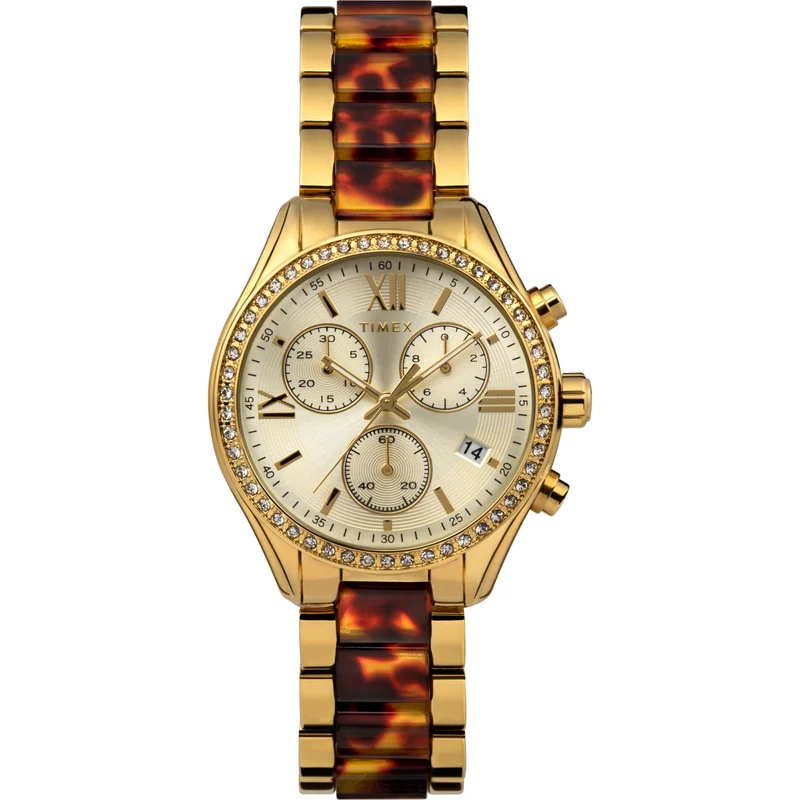 Timex Classic 38mm Chronograph Gold Dial Alloy-Steel Ladies Quartz Watch TW2V74800
