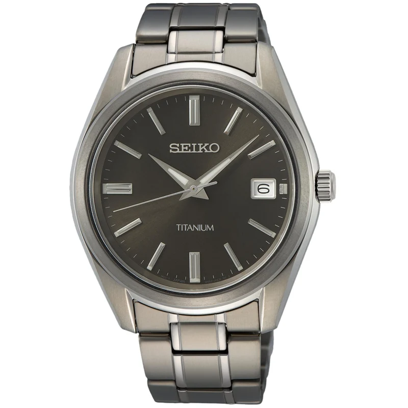 Seiko Essentials 40mm Black Dial Titanium Mens Quartz Watch SUR375P1