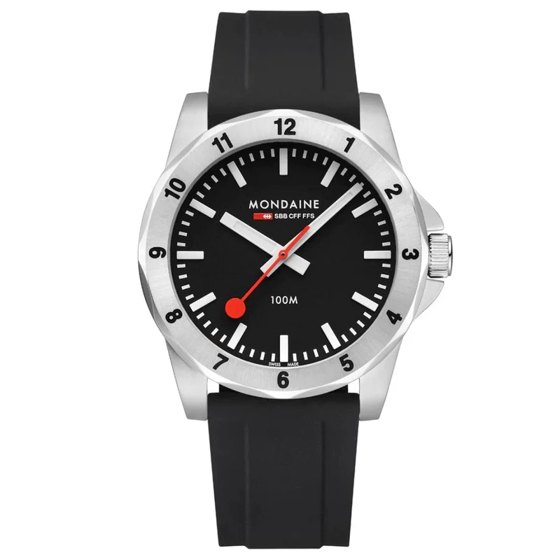 Mondaine Numeri 42mm Black Dial Silicone Mens Quartz Watch MSN.42120.RB