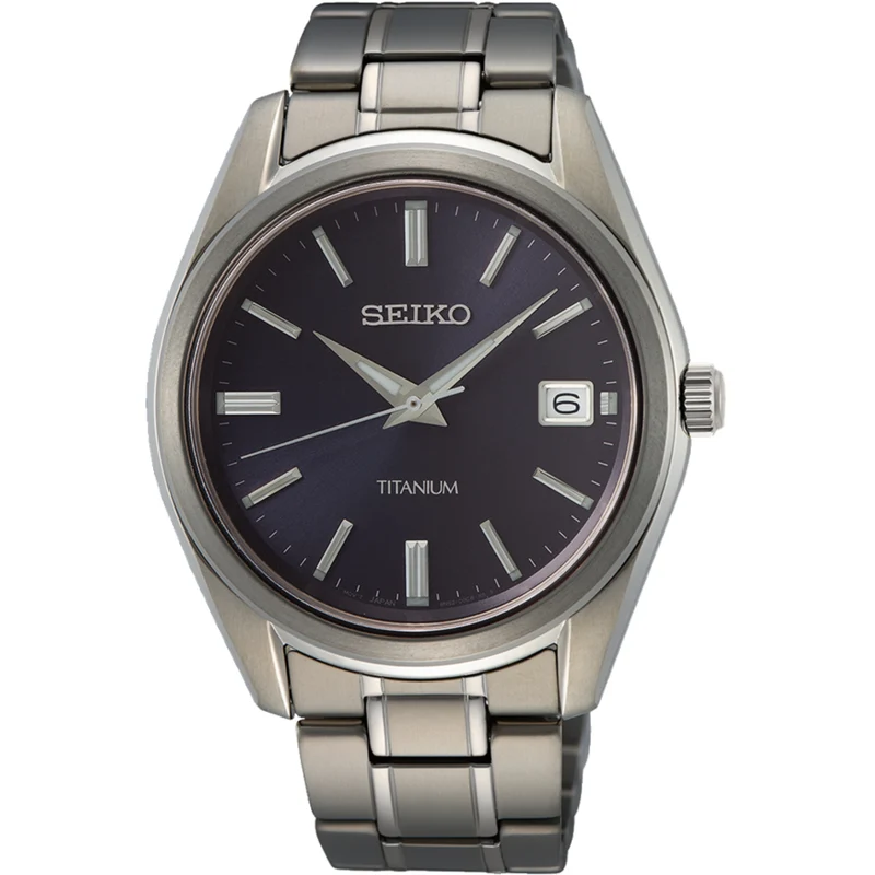 Seiko Essentials 40mm Blue Dial Titanium Mens Quartz Watch SUR373P1