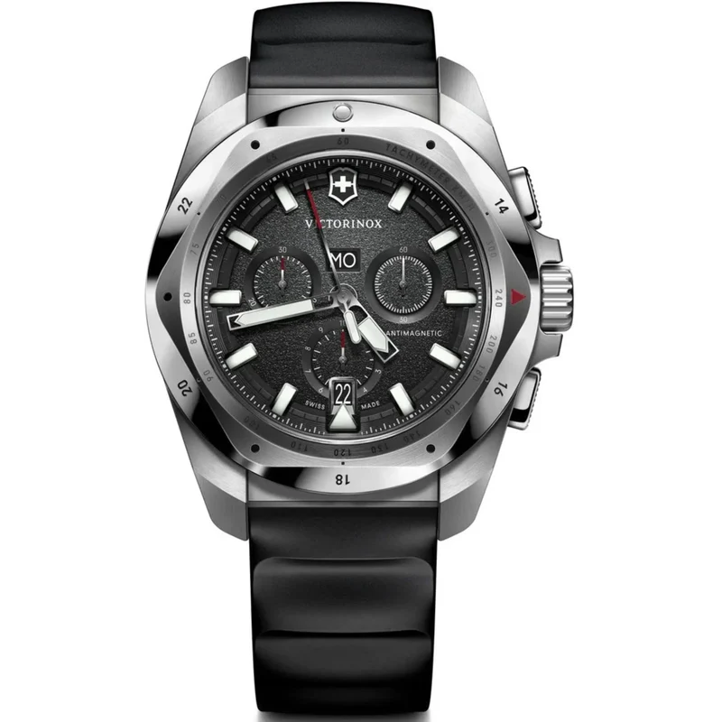 Victorinox I.N.O.X 43mm Chronograph Black Dial Rubber Mens Quartz Watch 241983