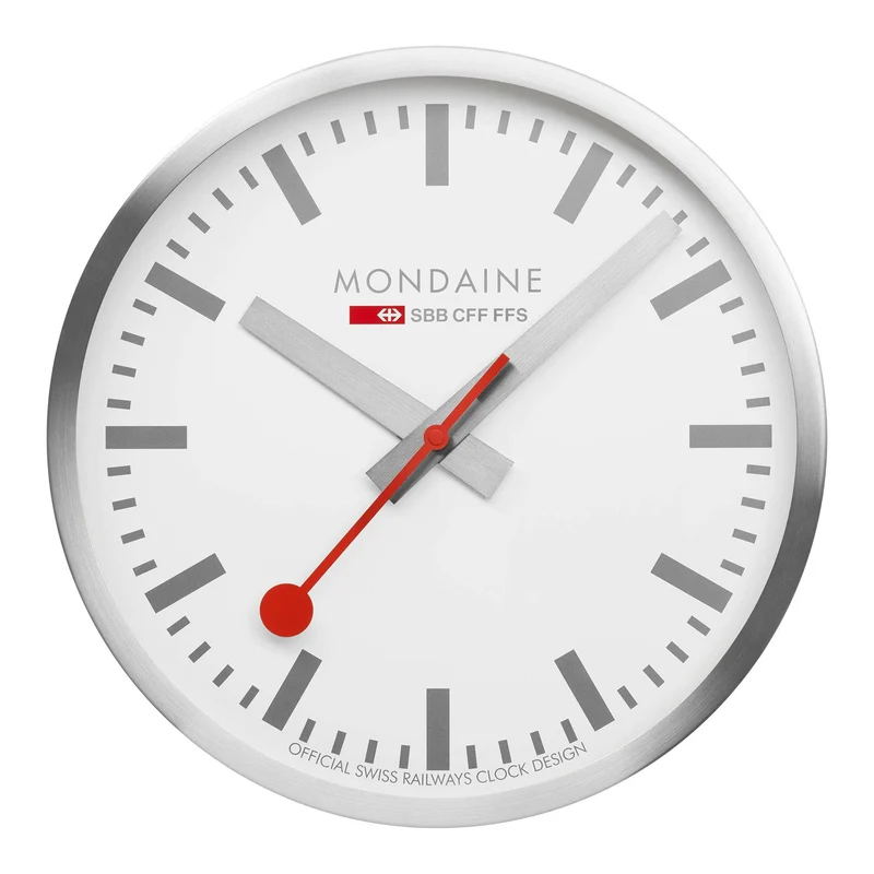 Mondaine 40cm White Face Silver Case Quartz Wall Clock A995.CLOCK.17SBV