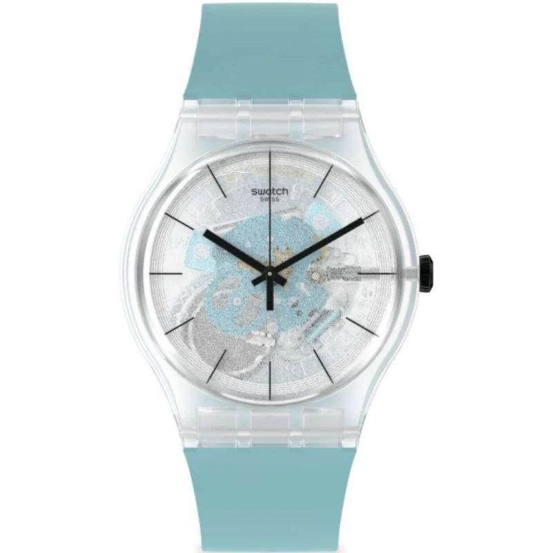 Swatch BLUEDAZEPAY! Transparent Dial Silicone Strap Watch SO29K112-5300