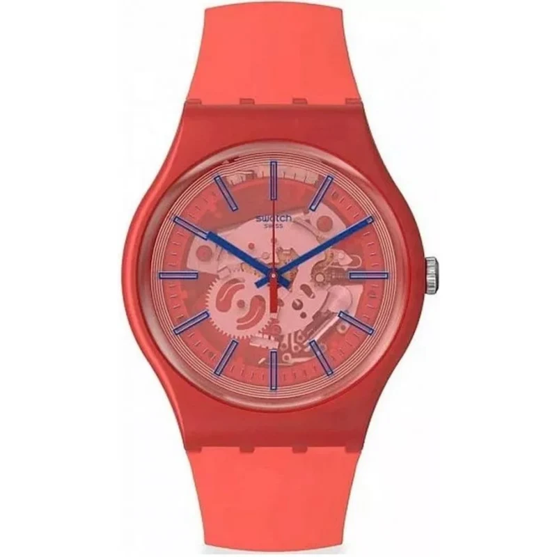 Swatch The January Collection 'Redder Than Red PAY!' Quartz Red Dial Watch SO29R107-5300