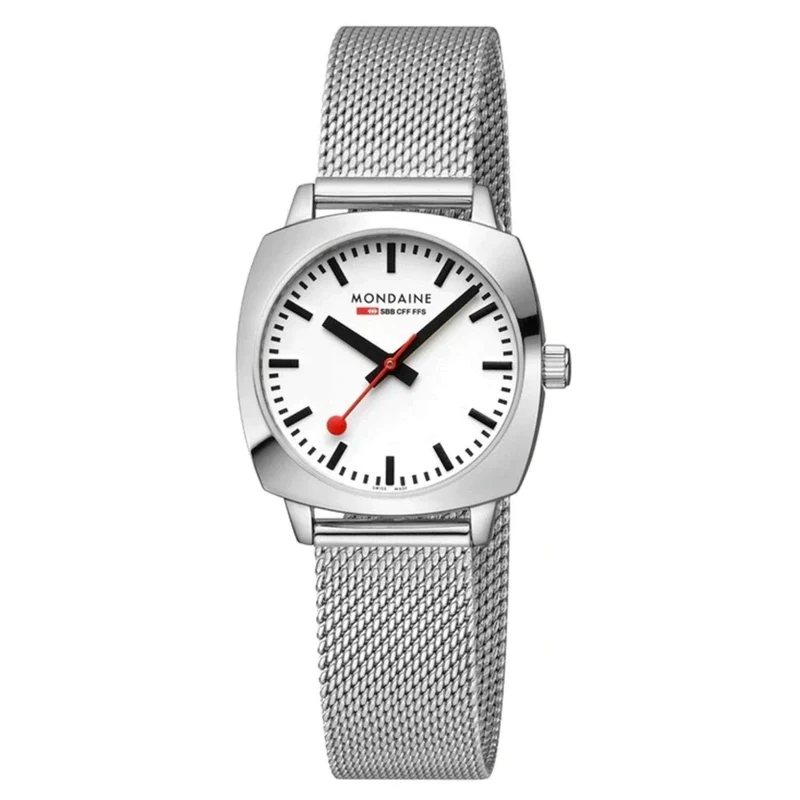 Mondaine Cushion 31mm White Dial Steel Quartz Watch MSL.31110.SM