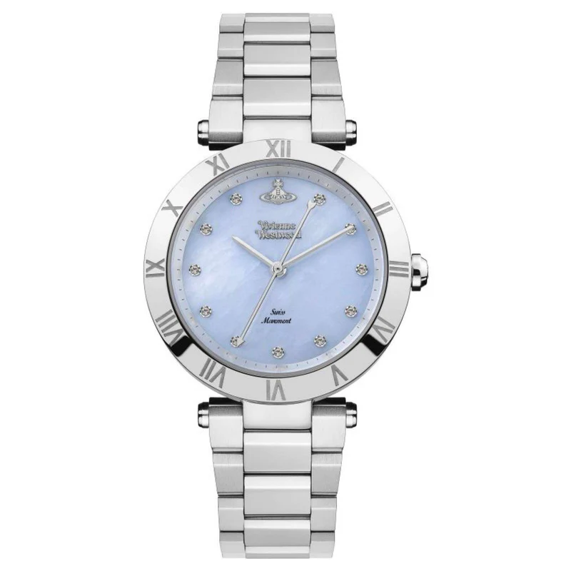 Vivienne Westwood Montagu Quartz Blue Mother of Pearl Dial Steel Strap Women's Watch VV206BLSL