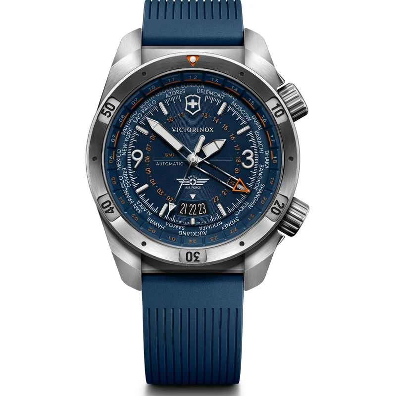 Victorinox Air Pro 43mm GMT Blue Dial Rubber Mens Automatic Watch 242003