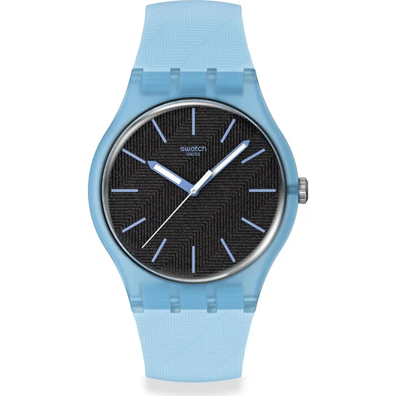 Swatch Originals Blue Moves Quartz Black Dial Silicone Strap Watch SO29L101
