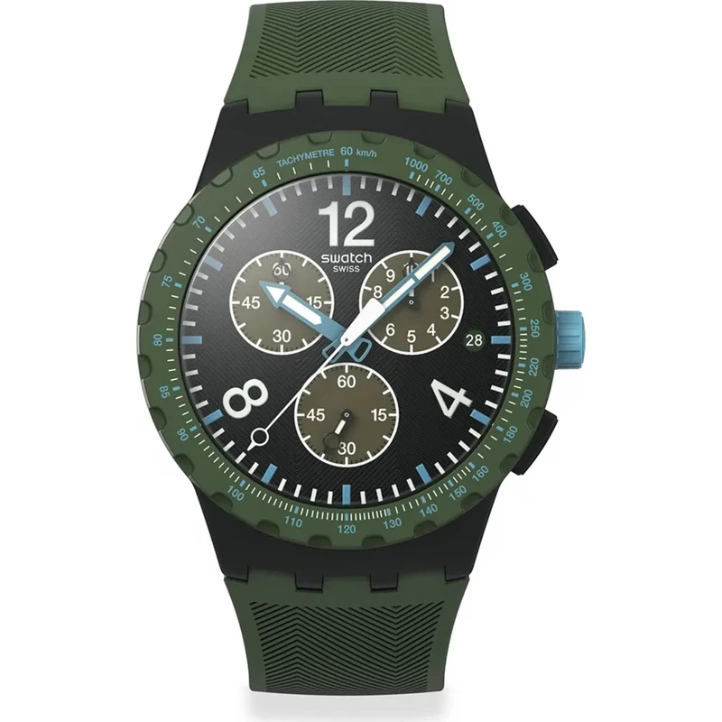Swatch Originals Olive Rush Chronograph Black Dial Silicone Strap Watch SUSB421
