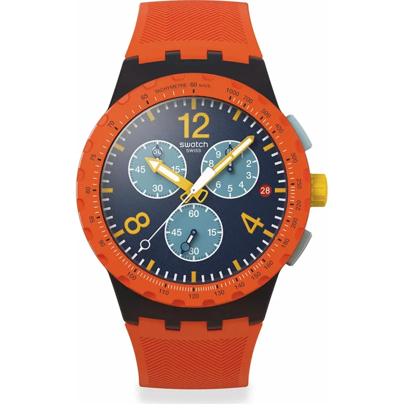 Swatch Originals Camo Flash Chronograph Blue Dial Silicone Strap Watch SUSI400