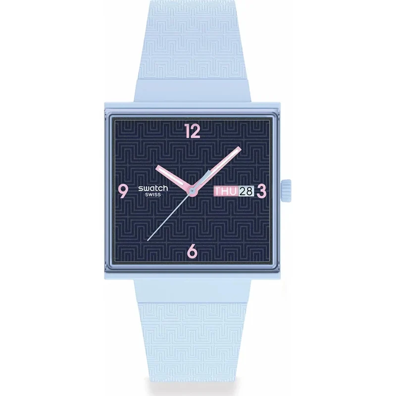 Swatch Originals Bright Angle Quartz Blue Dial Silicone Strap Watch SO34L701