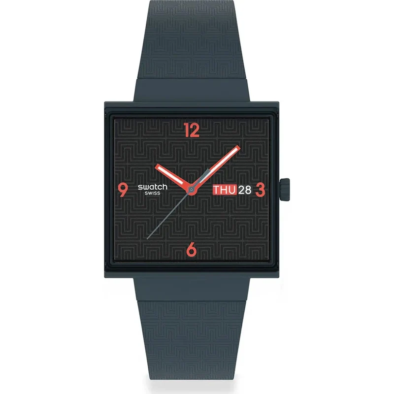 Swatch Originals Squared Off Quartz Black Dial Silicone Strap Watch SO34M701