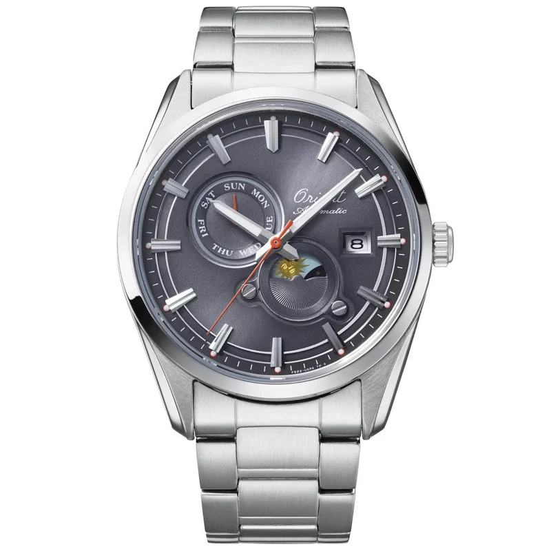 Orient Stretto 41.5mm Sun and Moon 75th Anniversary Limited Edition Grey Steel Mens Automatic Watch RA-AK0311N30B