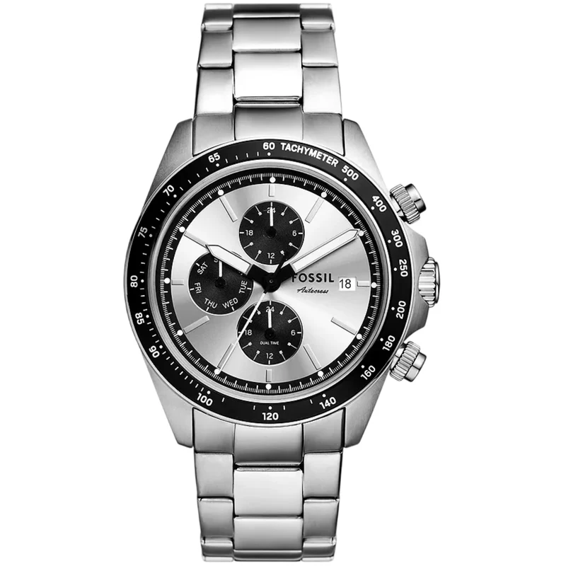 Fossil Autocross 42mm Chronograph Silver Dial Steel Mens Quartz Watch FS6124