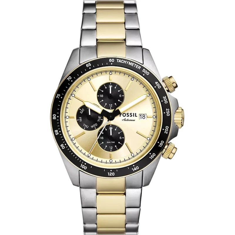 Fossil Autocross 42mm Chronograph Gold Dial Steel Mens Quartz Watch FS6126