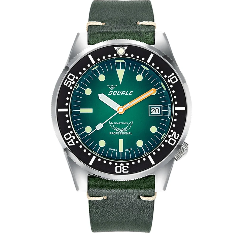 Squale 1521 Green Ray Automatic Green Dial Leather Strap Men's Watch 1521PROFGR.PVE