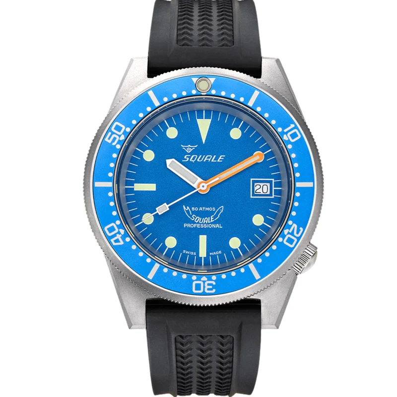 Squale 1521 Blue Blasted Automatic Blue Dial Rubber Strap Men's Watch 1521BLUEBL.VO