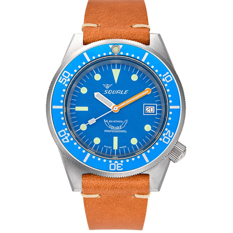 Squale 1521 Blue Blasted Automatic Blue Dial Leather Strap Men's Watch 1521BLUEBL.PC