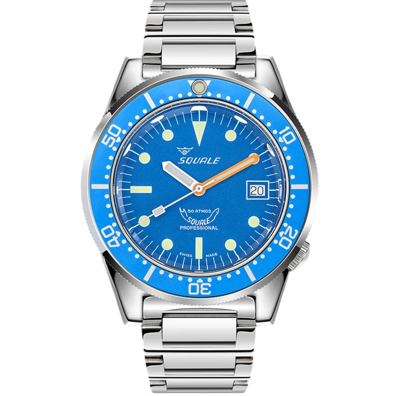 Squale 1521 Ocean Automatic Sunray Blue Dial Steel Strap Men's Watch 1521OCN.SQ20L