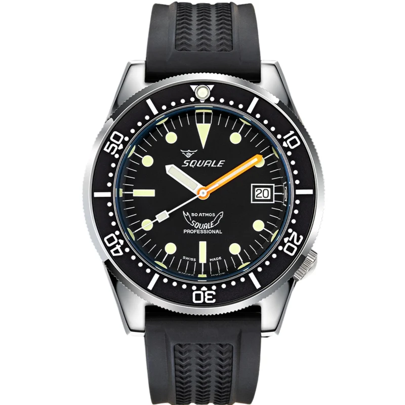 Squale 1521 Classic Automatic Black Dial Rubber Strap Men's Watch 1521CL.VO