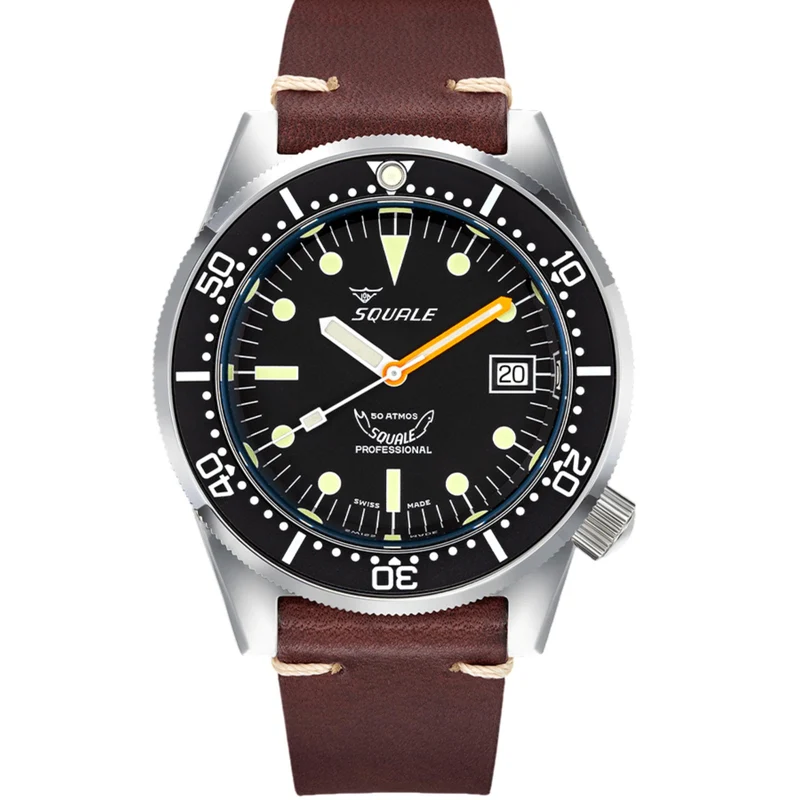 Squale 1521 Classic Automatic Black Dial Leather Strap Men's Watch 1521CL.PS