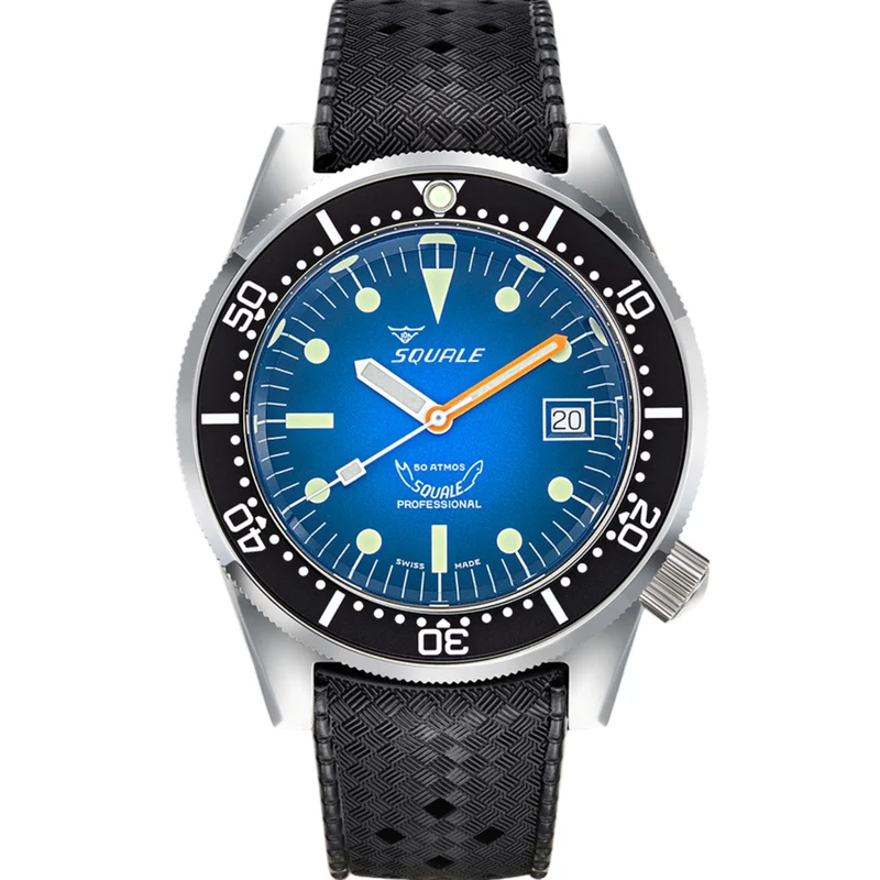 Squale 1521 Blue Ray Automatic Smoky Blue Dial Rubber Strap Men's Watch 1521PROFD.HT