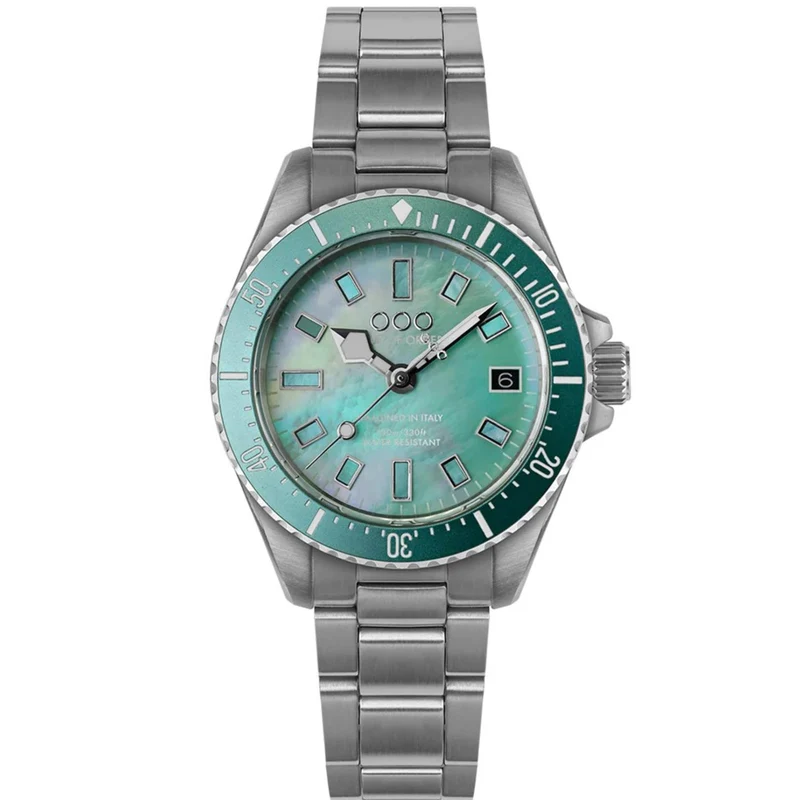 Out of Order Casanova 38 Mother of Pearl Quartz Turquoise Dial Steel Strap Watch OOO.001-38.AZ