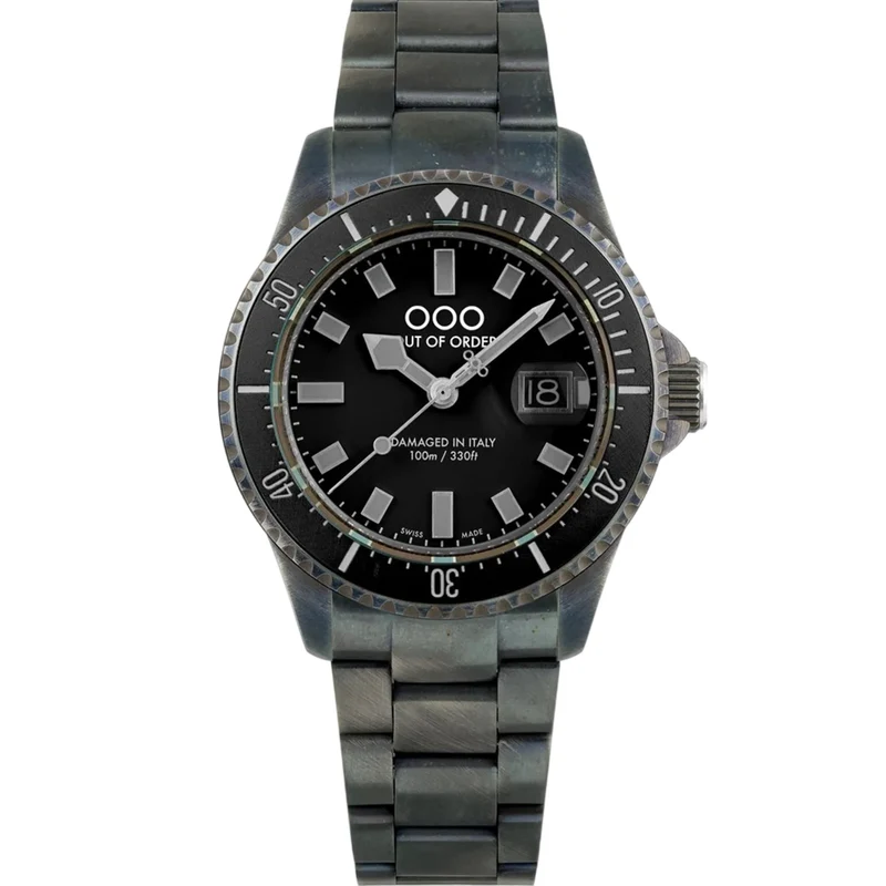Out of Order Casanova Ultra Distressed Quartz Black Dial Steel Strap Men's Watch OOO.001-27.NE.GR