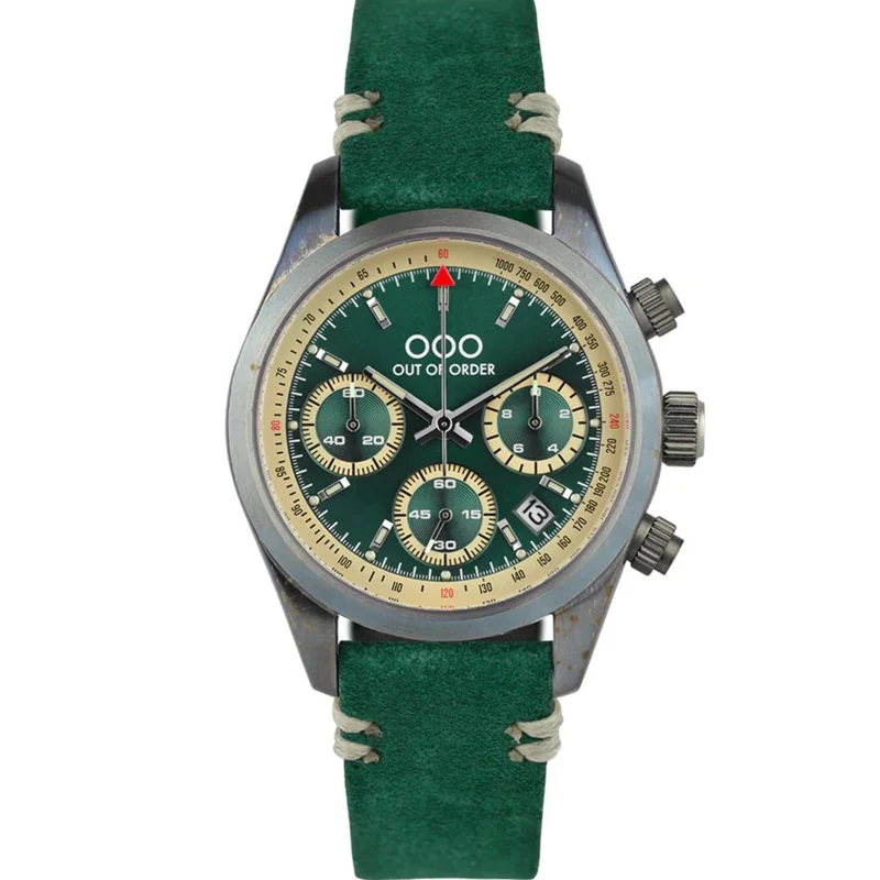 Out of Order Sporty Cronografo Quartz Green Dial Leather Strap Men's Watch OOO.001-23.VE.VE