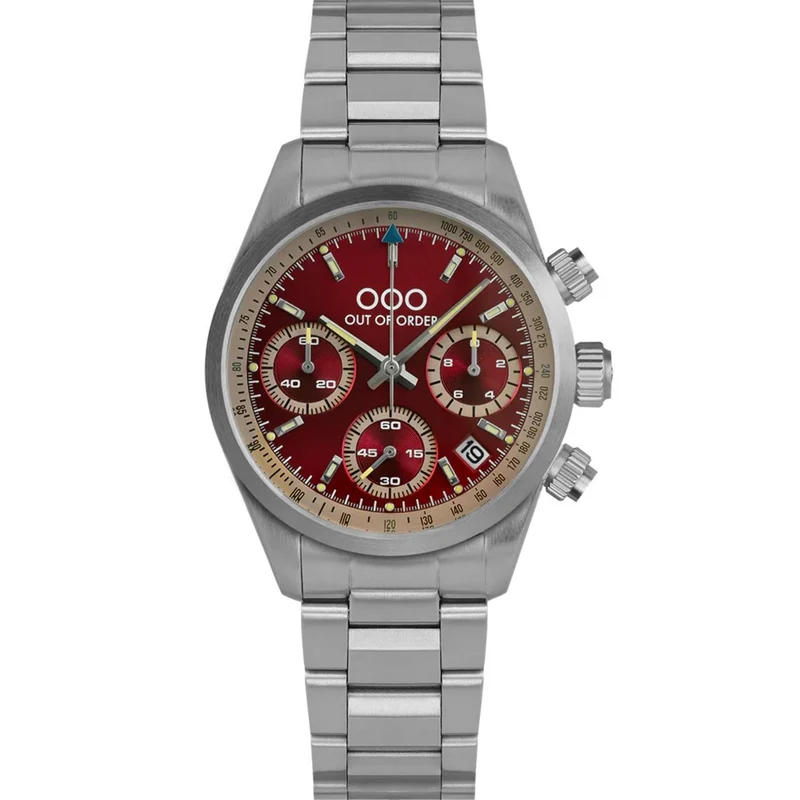 Out of Order Sporty Cronografo Ultra Brush Quartz Red Dial Steel Strap Watch OOO.001-23.RO.AC.SS