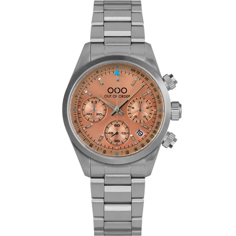 Out of Order Sporty Cronografo Ultra Brush Quartz Peach Dial Steel Strap Watch OOO.001-23.PE.AC.SS