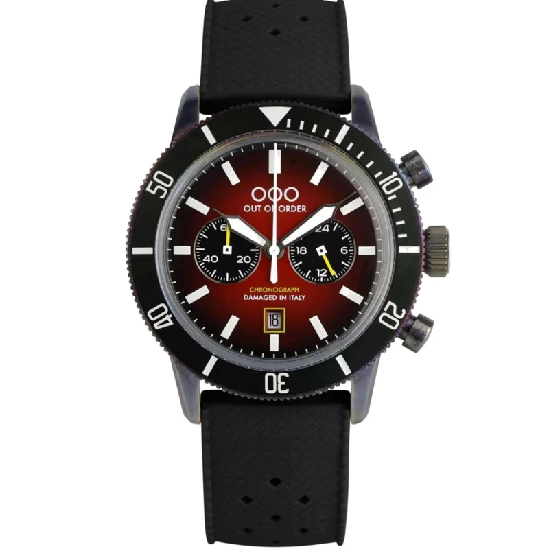 Out of Order Pilot Cronografo Quartz Red Dial Leather Strap Men's Watch OOO.001-28.RO
