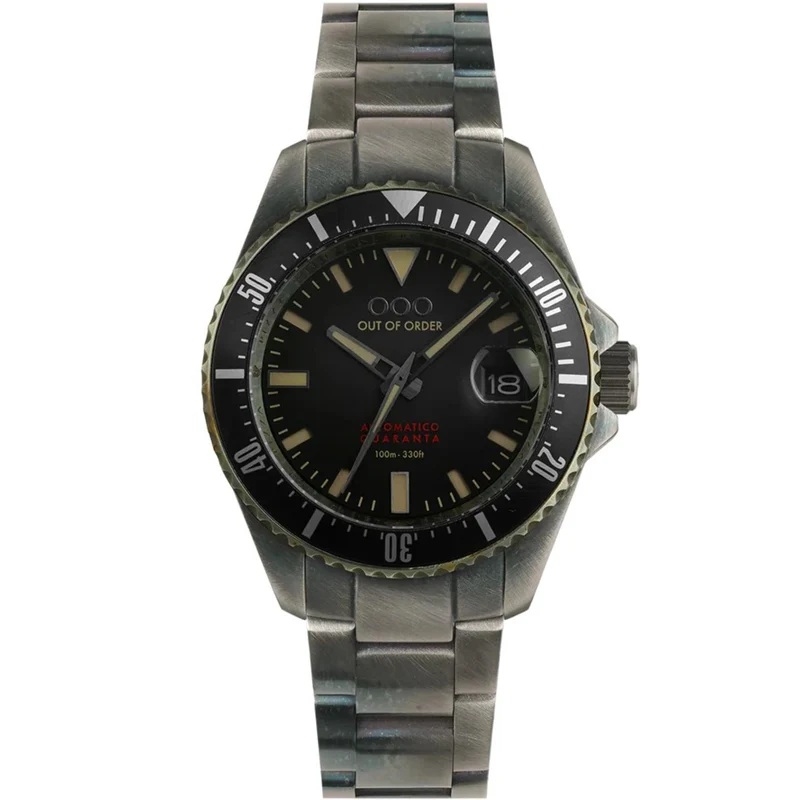 Out of Order Automatico Quaranta Ultra Distressed Automatic Black Dial Steel Strap Men's Watch OOO.001-21.NE