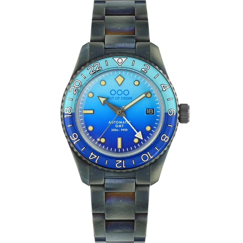 Out Of Order Bomba Blu Shaker Automatic GMT Ultra Brushed Blue Dial Steel Strap Men's Watch OOO.001-25.BB.BAND